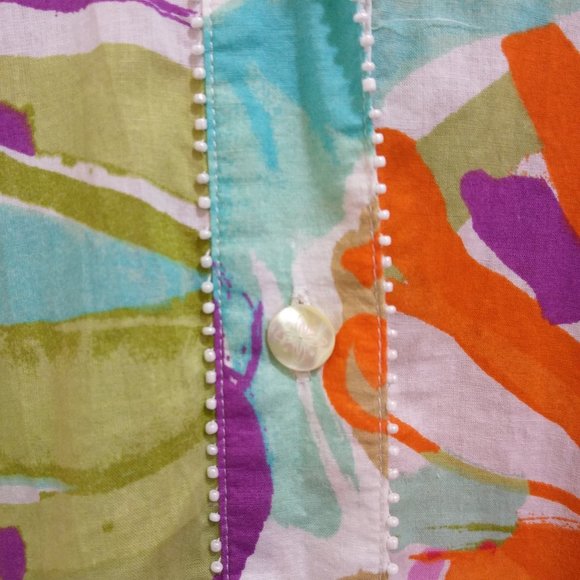 Tropical Cotton Blouse - Long-Sleeve - Beaded - Sz Medium - Picture 4 of 10